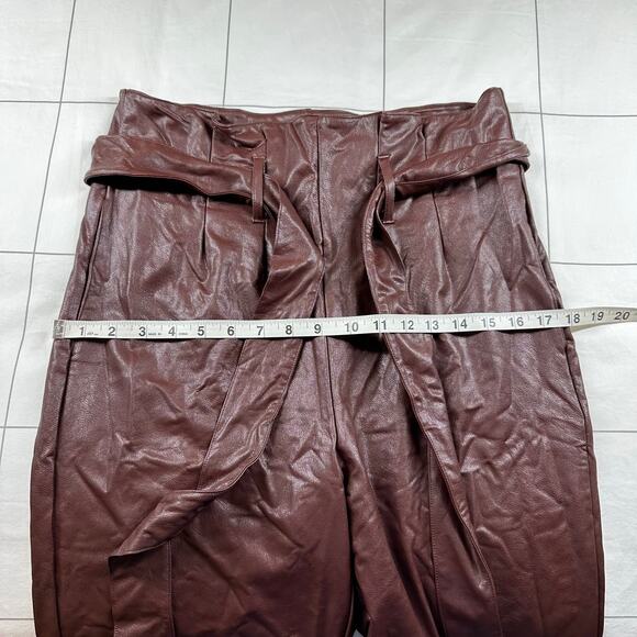 Commando Pants Womens Medium Oxblood Brown Faux Leather Vegan Paperbag Waist - Picture 7 of 12